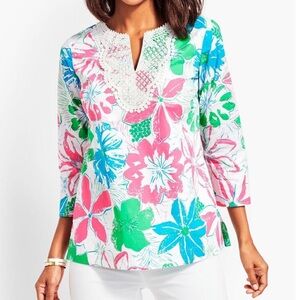 Talbots Floral Tunic with Pink and Green Accents